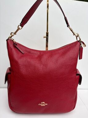 Coach Pennie Convertible Shoulder Bag Pebbled Leather Red Hobo Purse 6152